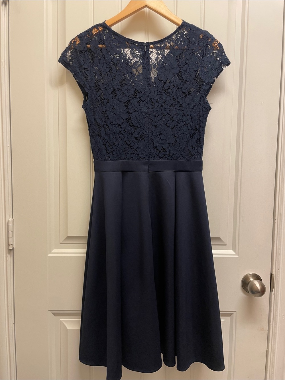 Elegant Navy Lace Fit & Flare Dress - Picture 6 of 7